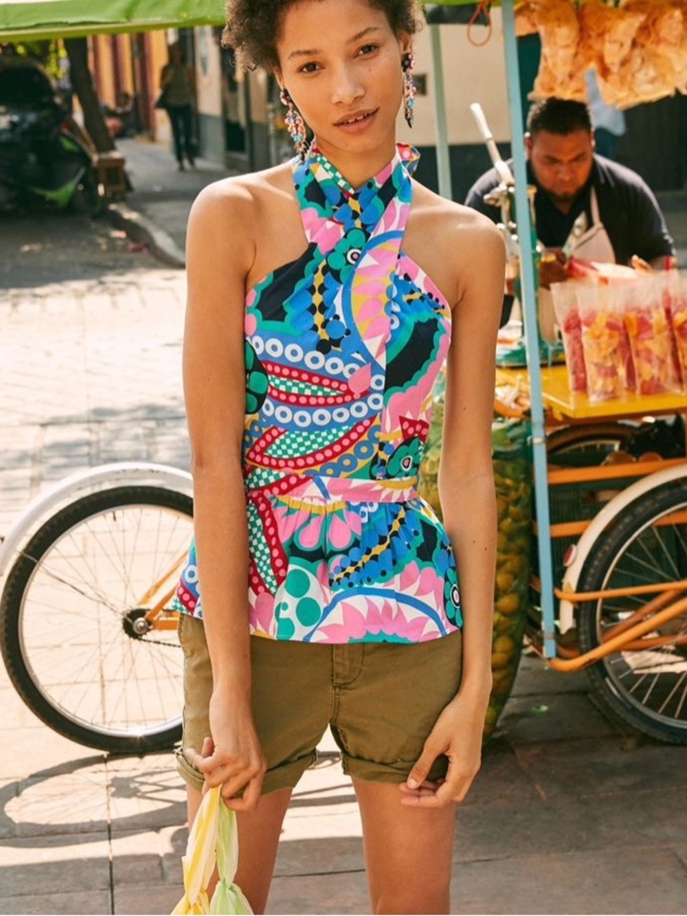 J. Crew Multicolor Halter Peplum Top